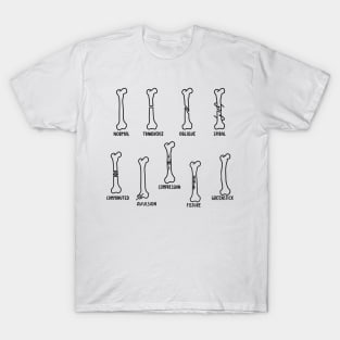 Hand Drawn Types of Fractures In Black T-Shirt